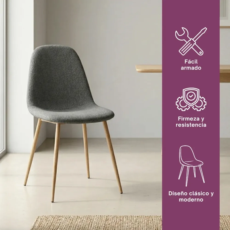 PACK HABITA2 TERCIOPELO GRIS 2 SILLA DE COMEDOR TRENDY ACOLCHADA - 2