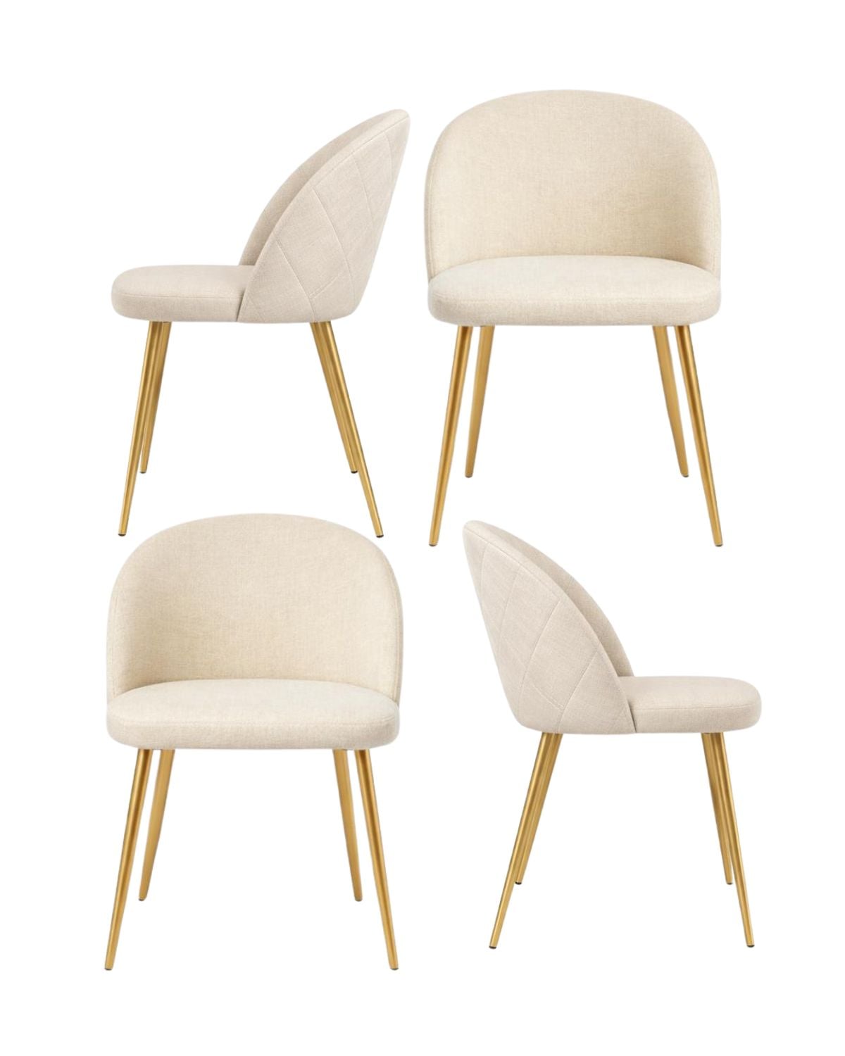PACK 4 SILLA SITIAL TELA LINO NORDIC BEIGE PATAS METÁLICAS DORADAS BEIGE - 1