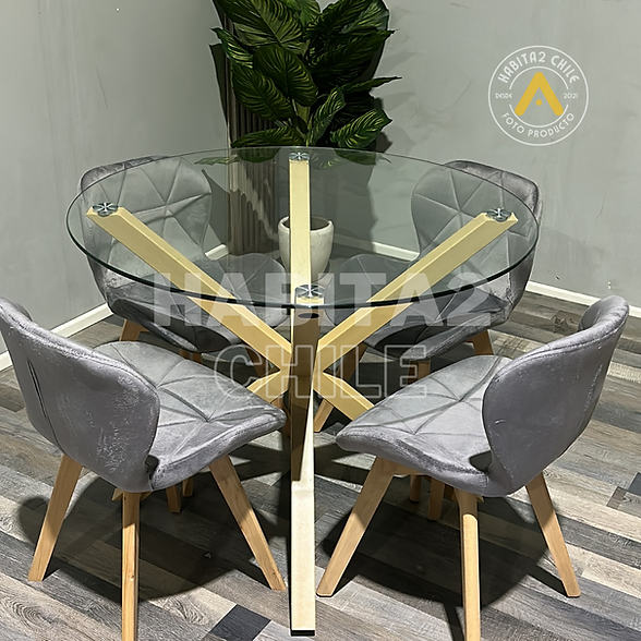 COMEDOR VELVET NORDIC REDONDO MESA NORDIC 120CM + 6 SILLAS VELVET BEIGE - 1