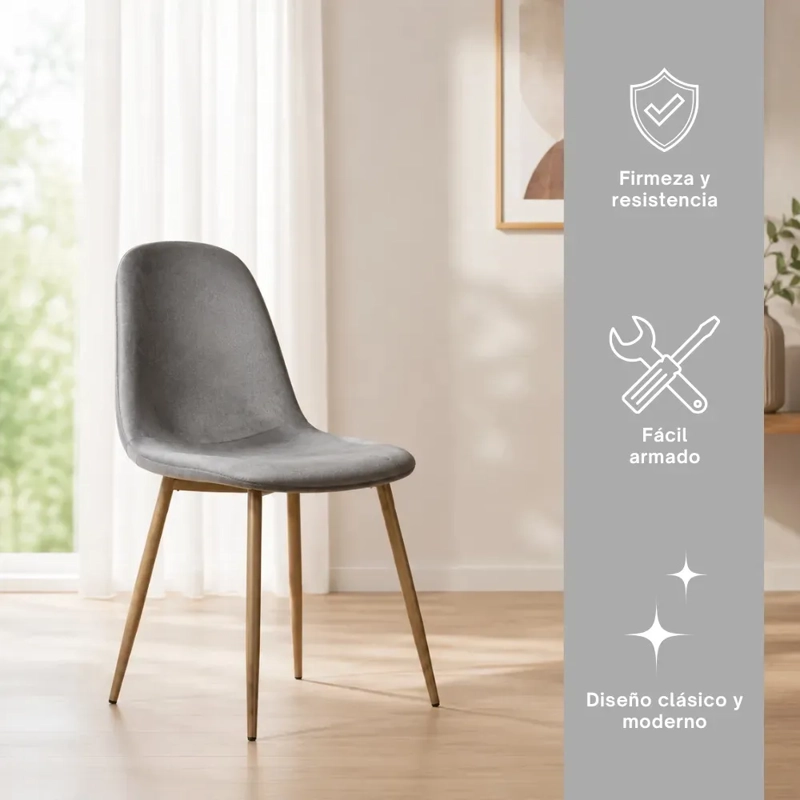 PACK HABITA2 TERCIOPELO GRIS 4 SILLA DE COMEDOR TRENDY ACOLCHADA - 2