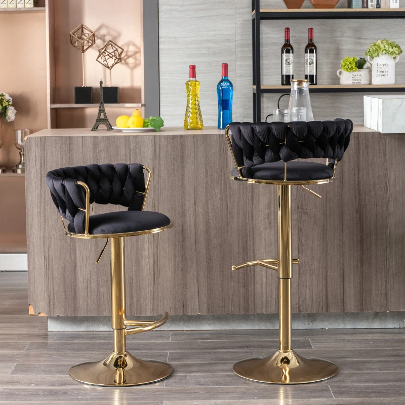 TABURETE PISO BAR QUEEN BASE COLOR DORADO - NEGRO - 2