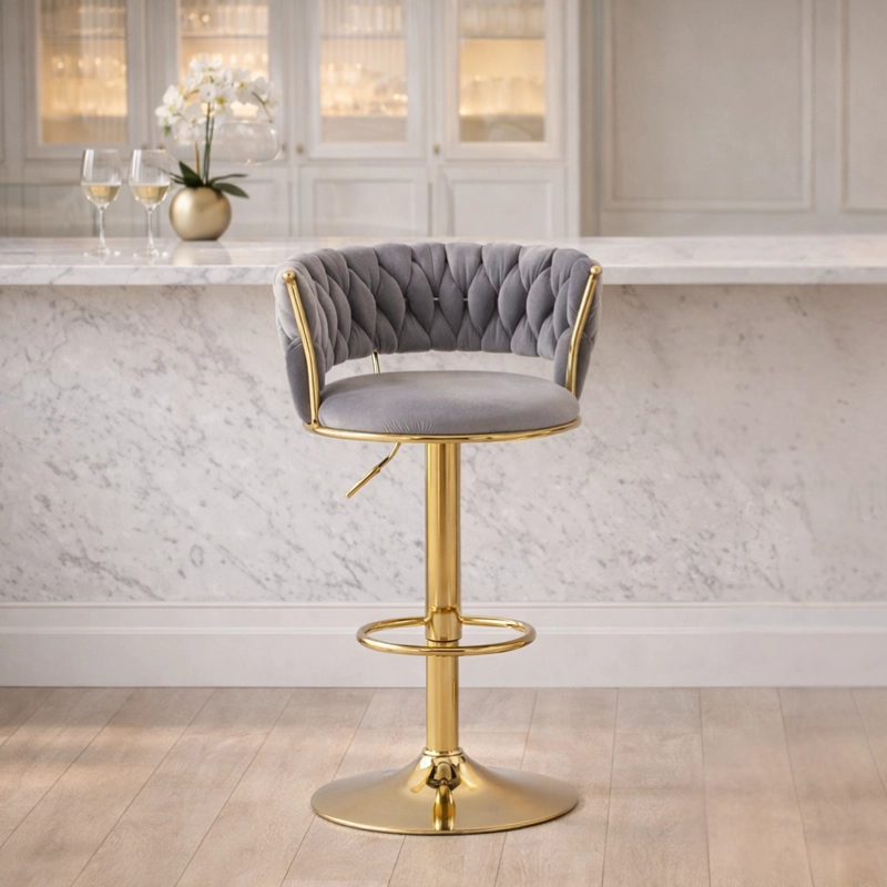 TABURETE PISO BAR QUEEN BASE COLOR DORADO - GRIS - 2