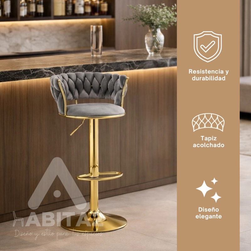 TABURETE PISO BAR QUEEN BASE COLOR DORADO - GRIS - 3