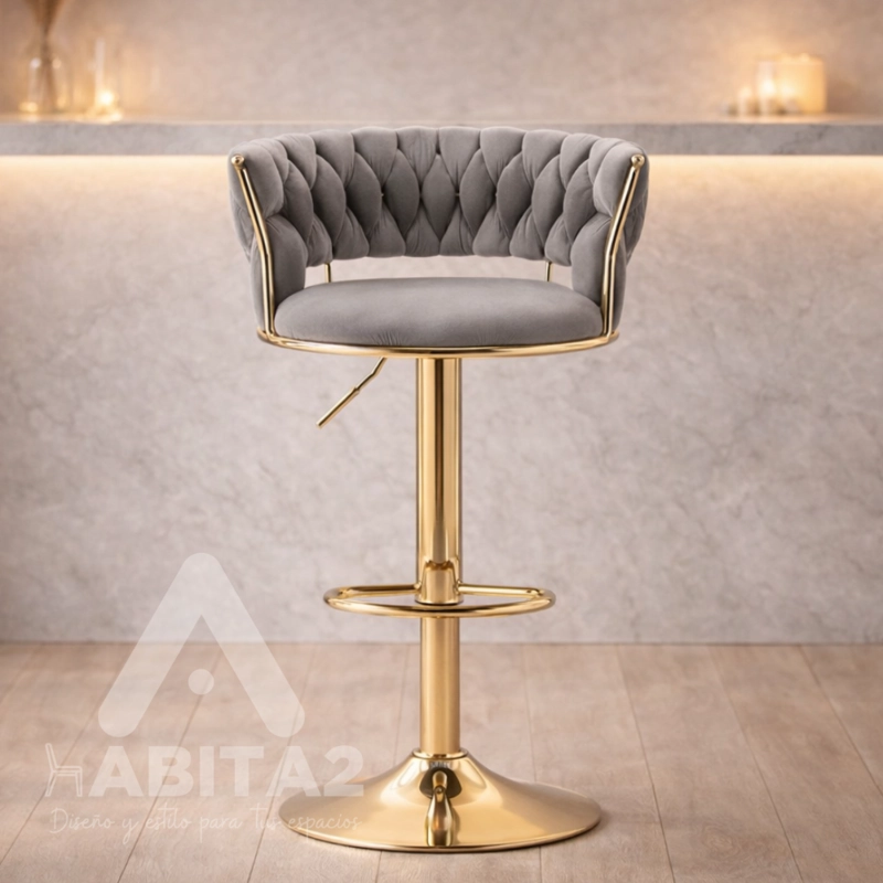 TABURETE PISO BAR QUEEN BASE COLOR DORADO - GRIS - 7