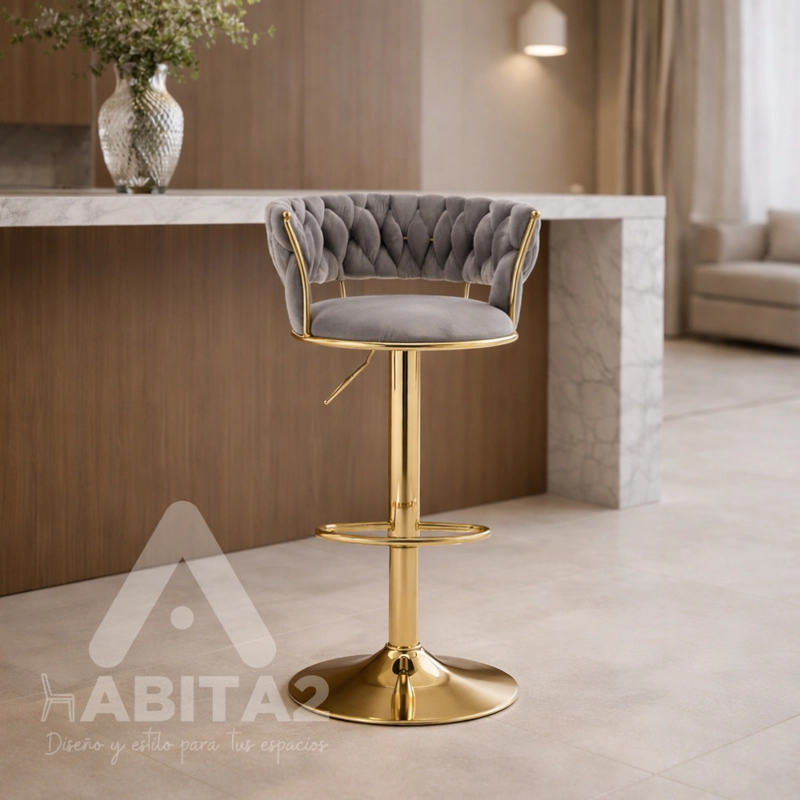 TABURETE PISO BAR QUEEN BASE COLOR DORADO - GRIS - 8