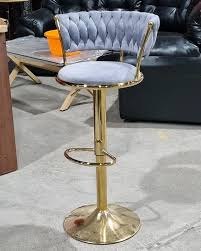 PACK 2 SILLA DE BAR QUEEN AJUSTABLE DORADO CON COJIN ACOLCHADO TERCIOPELO GRIS - 2