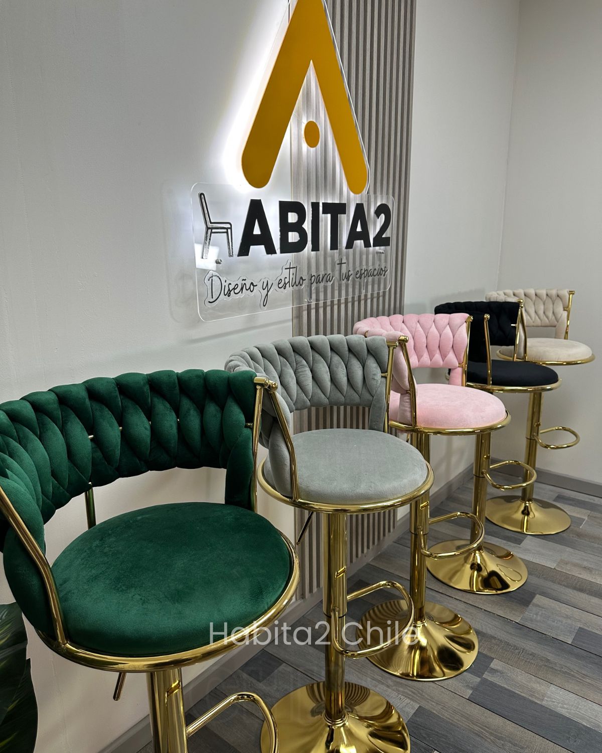 PACK 2 SILLA DE BAR QUEEN AJUSTABLE DORADO CON COJIN ACOLCHADO TERCIOPELO GRIS - 4