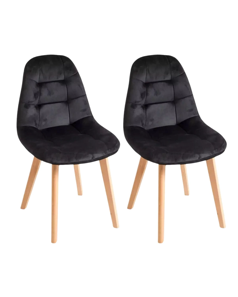 PACK HABITA2 TERCIOPELO NEGRO 2 SILLA TIPO EAMES ACOLCHADA CAPITONÉ FELPA - 1