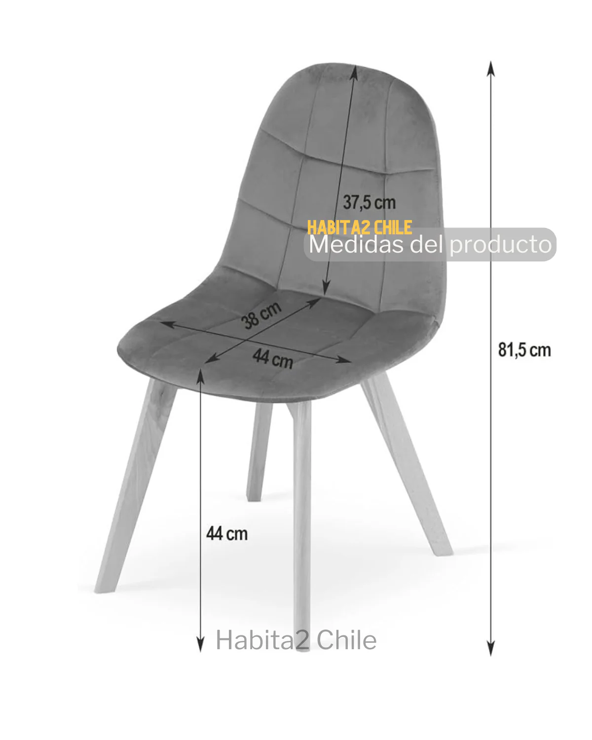 PACK HABITA2 TERCIOPELO NEGRO 6 SILLA TIPO EAMES ACOLCHADA CAPITONÉ FELPA - 3