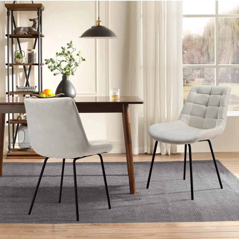 PACK 6 SILLA O SITIAL CUADROS DE FELPA PARA COMEDOR O LIVING BEIGE - 4