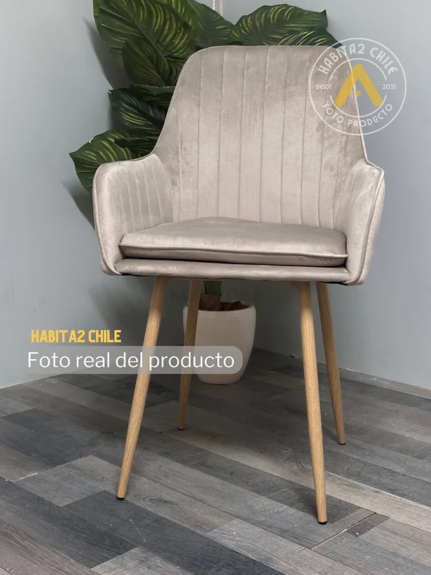 SILLA POLTRONA O SITIAL HABITA2 ACERO TERCIOPELO BEIGE LINEAL WOOD - 1
