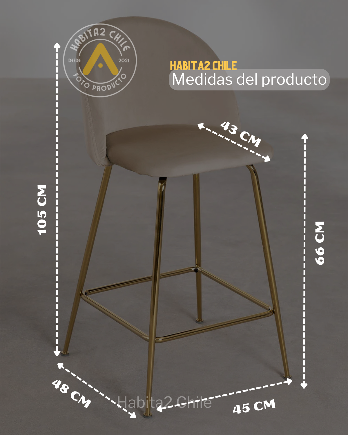 TABURETE HABITA2 TERCIOPELO NEGRO DELUXE GOLD - 3