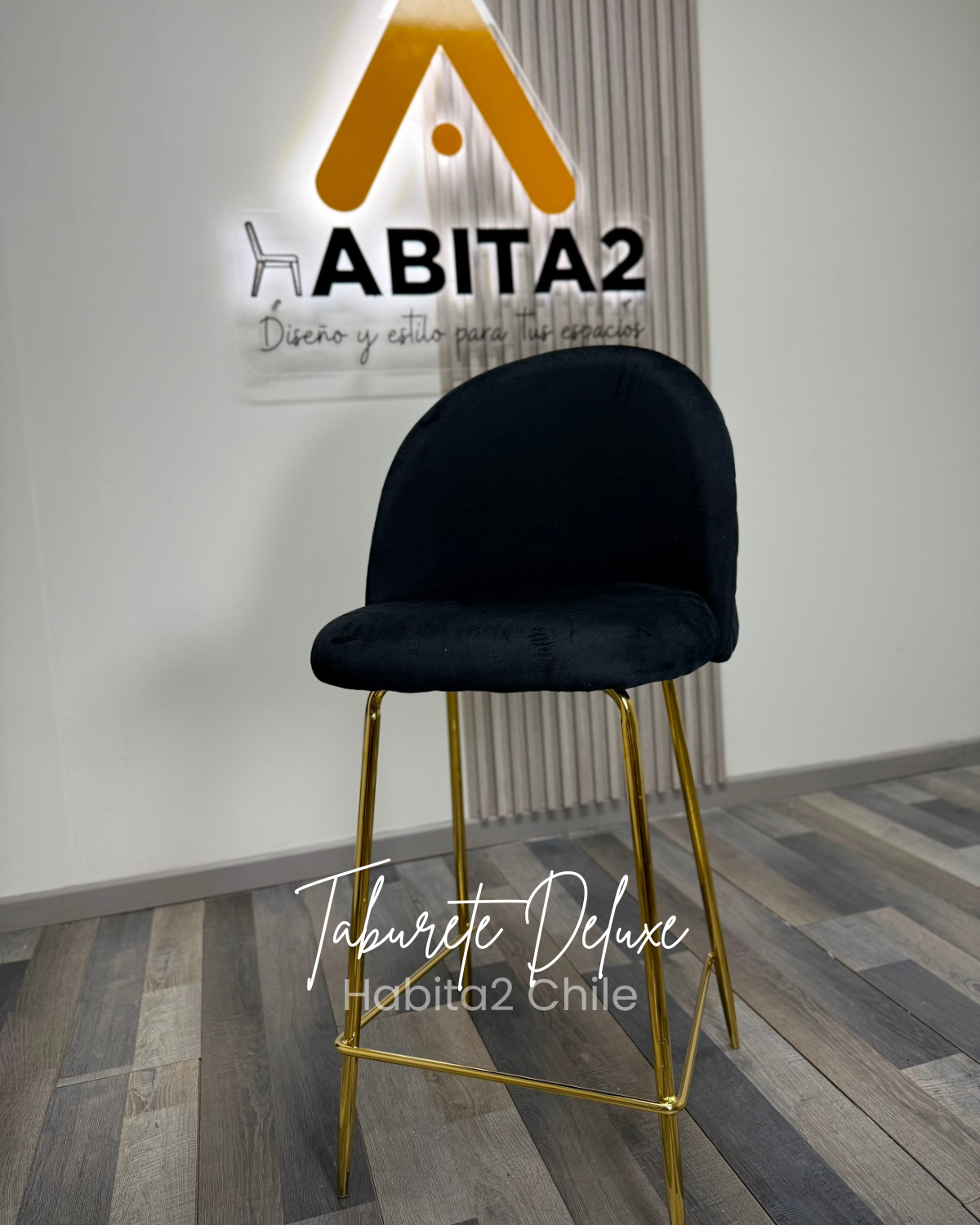 TABURETE HABITA2 TERCIOPELO NEGRO DELUXE GOLD - 5