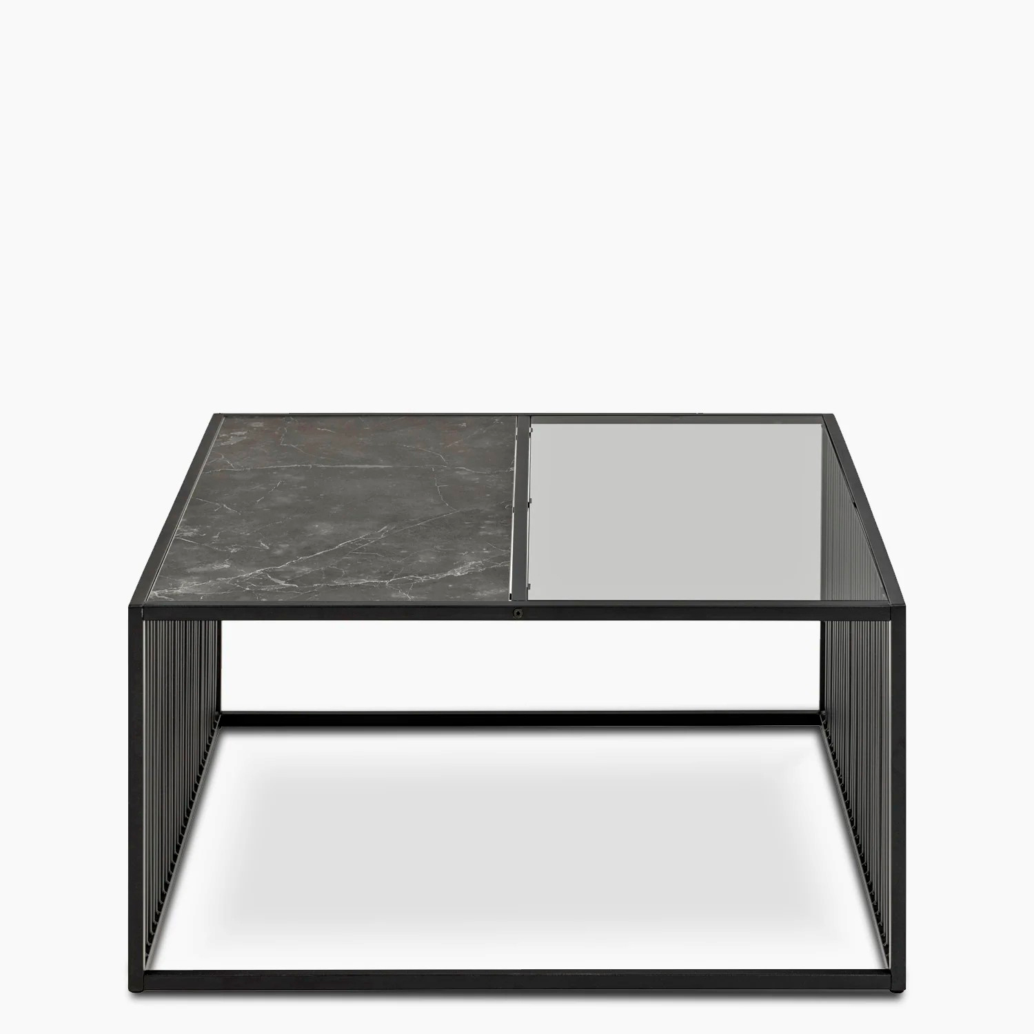 MESA DE CENTRO LUJOSA ACERO INOXIDABLE VIDRIO ENREJADO NEGRO DISEÑO BLACK - 2