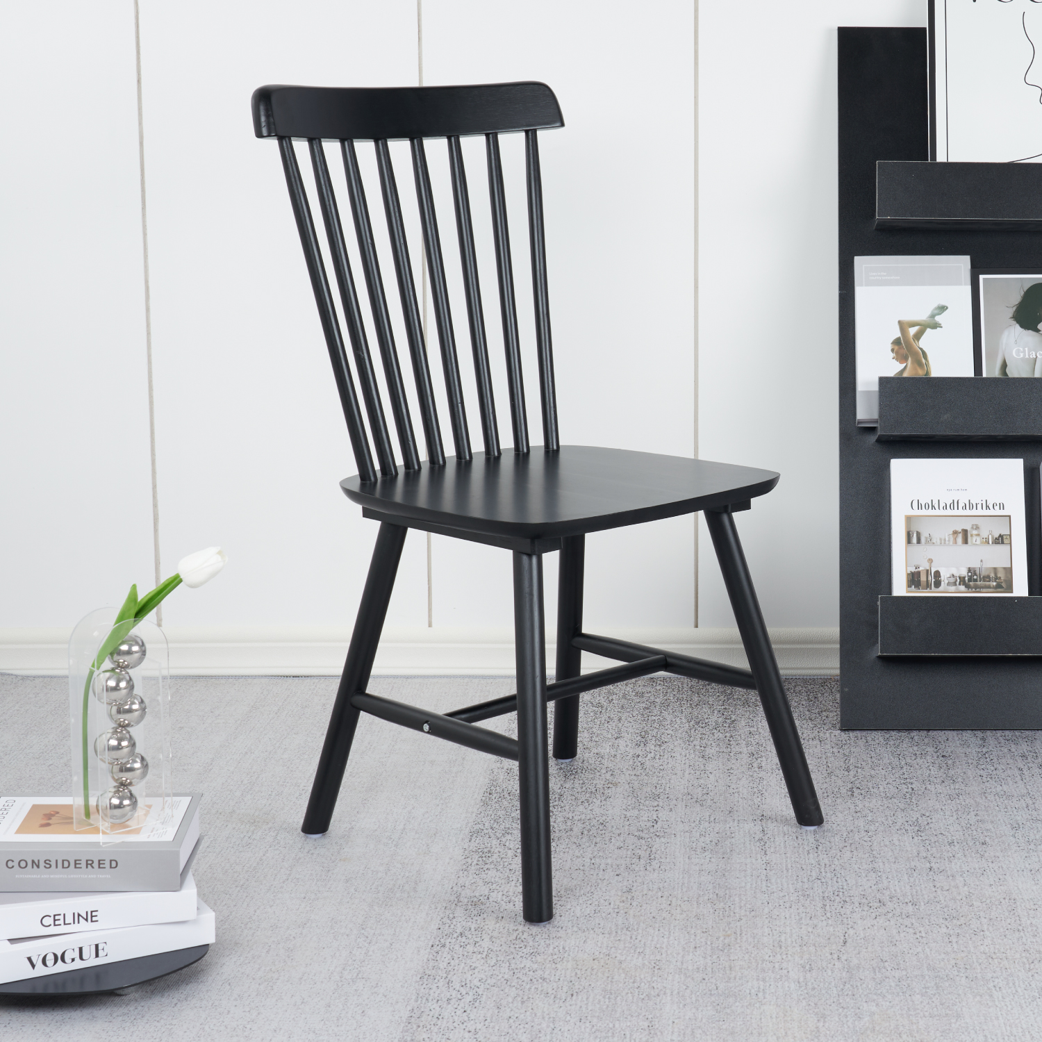 SILLA DE COMEDOR WINDSOR DE MADERA - NEGRO - 1