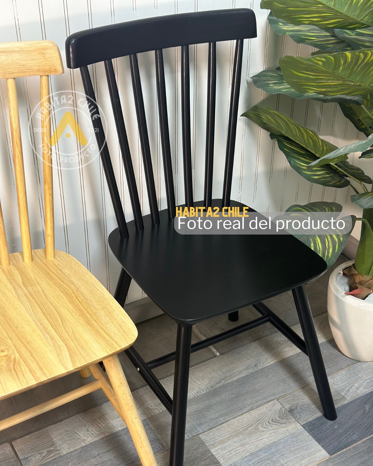 PACK 2 SILLA DE COMEDOR WINDSOR DE MADERA - NEGRO - 4