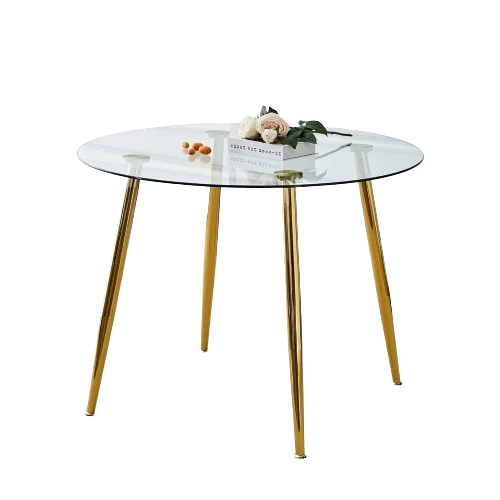 MESA REDONDA DE VIDRIO 80CM MINIMALISTA - PATAS DORADAS - 1