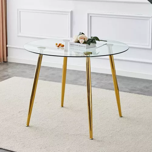 MESA REDONDA DE VIDRIO 80CM MINIMALISTA - PATAS DORADAS - 3
