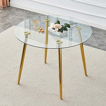 MESA REDONDA DE VIDRIO 80CM MINIMALISTA - PATAS DORADAS - 4