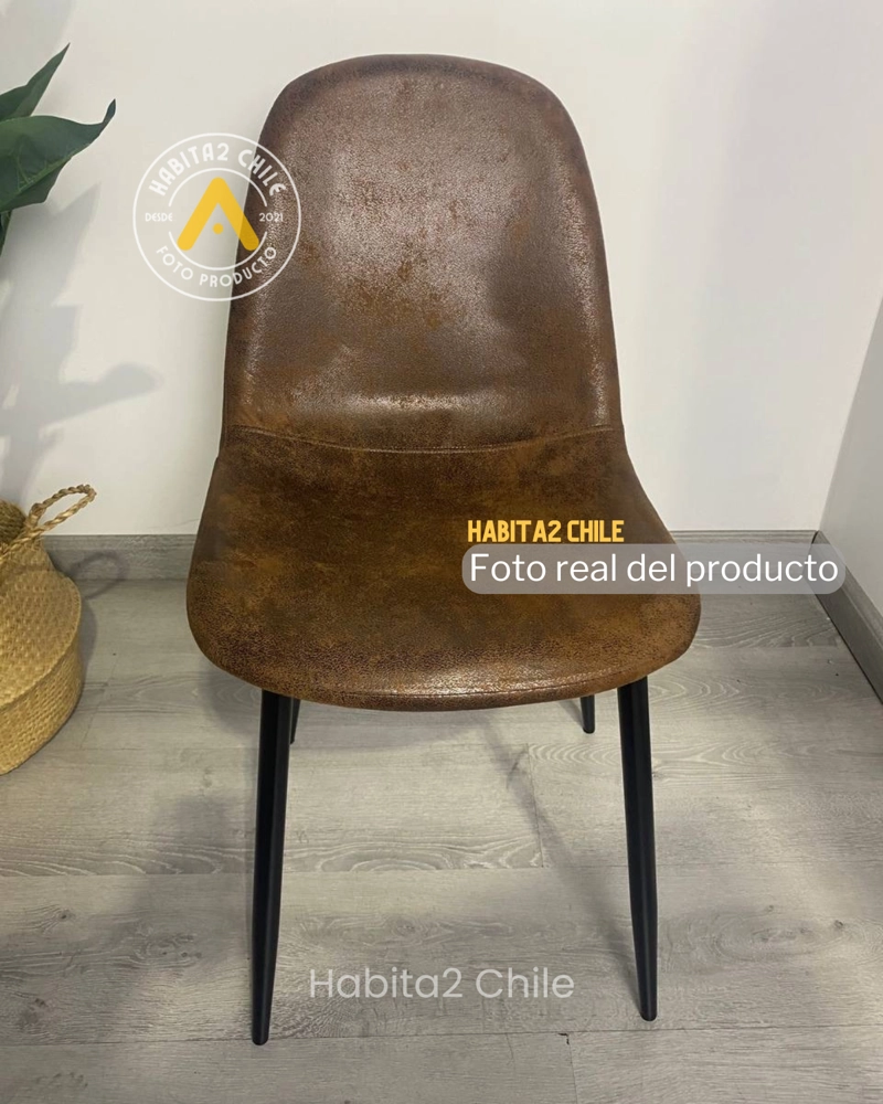 SILLA DE COMEDOR CON ASIENTO TRENDY ECOCUERO TOP CON PATAS NEGRAS - 4