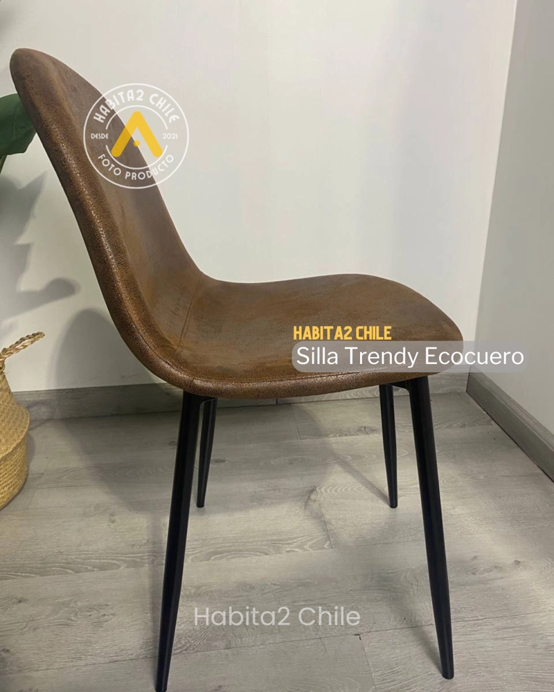 SILLA DE COMEDOR CON ASIENTO TRENDY ECOCUERO TOP CON PATAS NEGRAS - 5