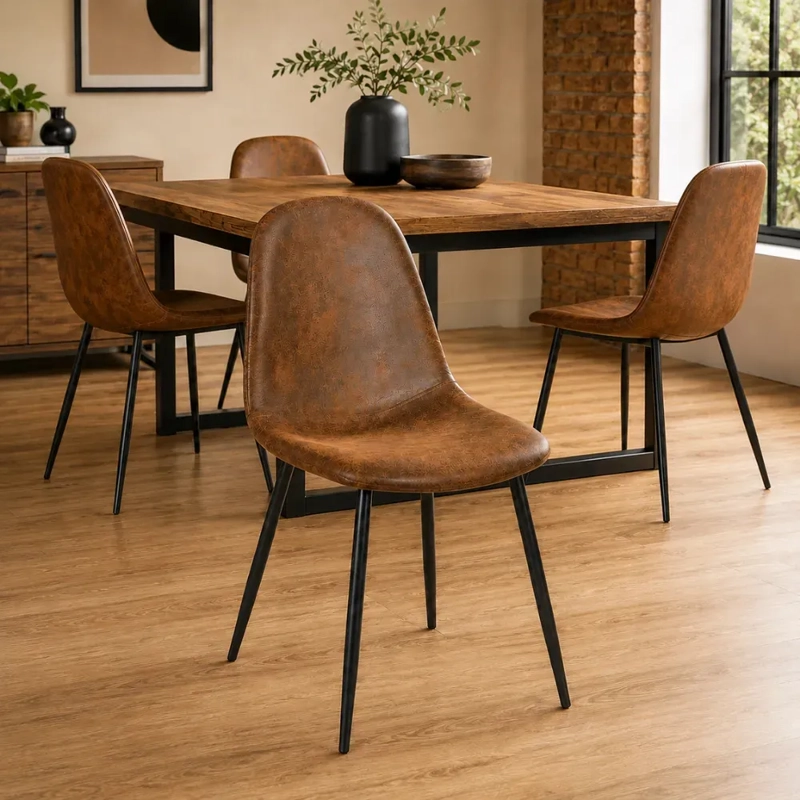 PACK 4 SILLAS DE COMEDOR CON ASIENTO TRENDY ECOCUERO TOP CON PATAS NEGRAS - 1