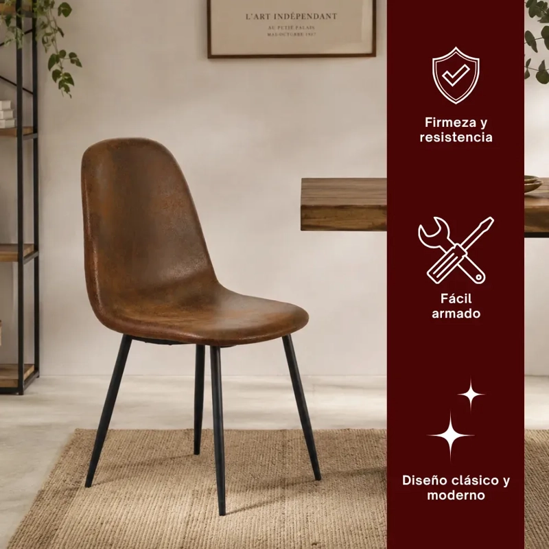 PACK 4 SILLAS DE COMEDOR CON ASIENTO TRENDY ECOCUERO TOP CON PATAS NEGRAS - 3