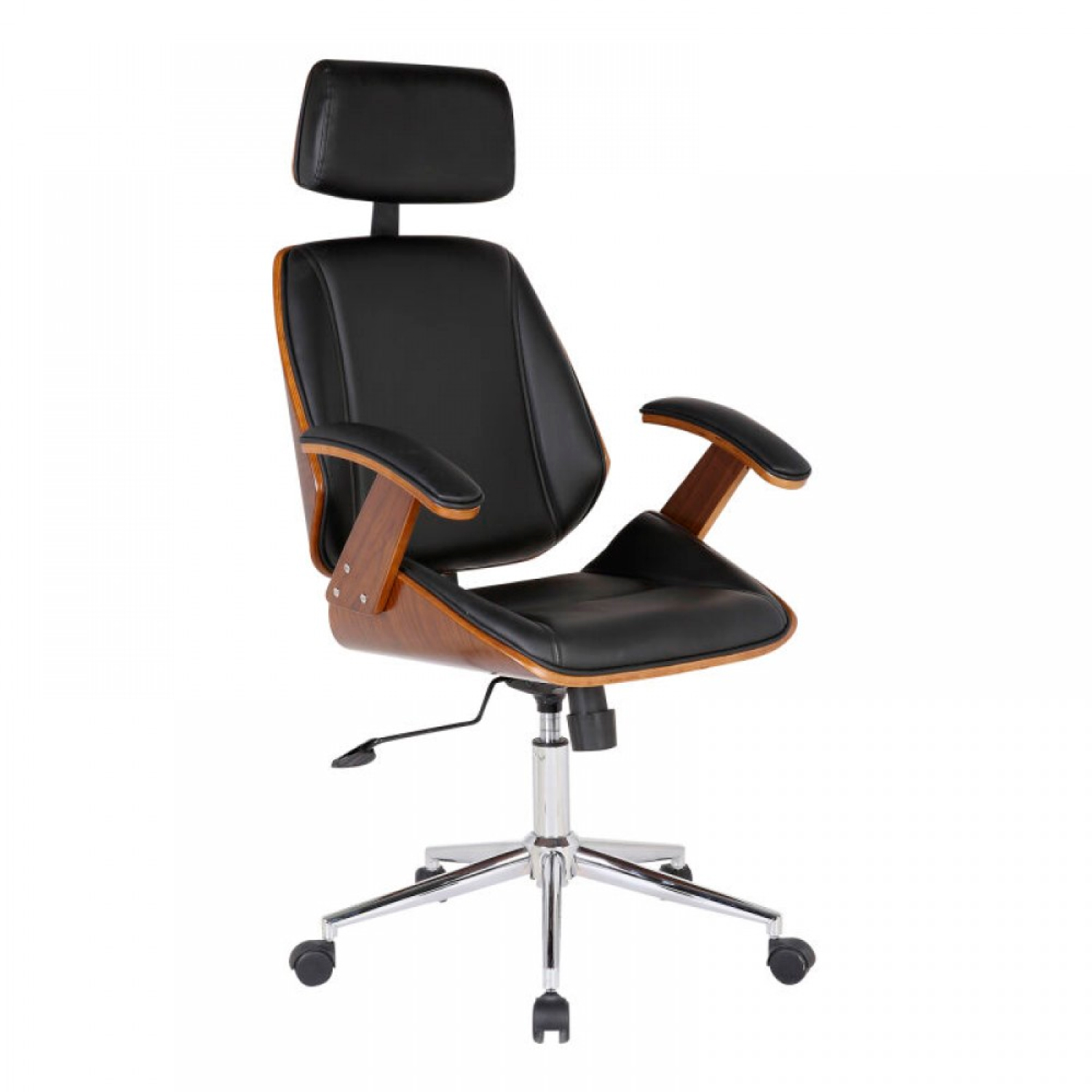 SILLA DE ESCRITORIO ERGONOMICA GIRATORIA TAYLOR NEGRO CON APOYABRAZOS MADERA Y RESPALDO CABEZA - 1