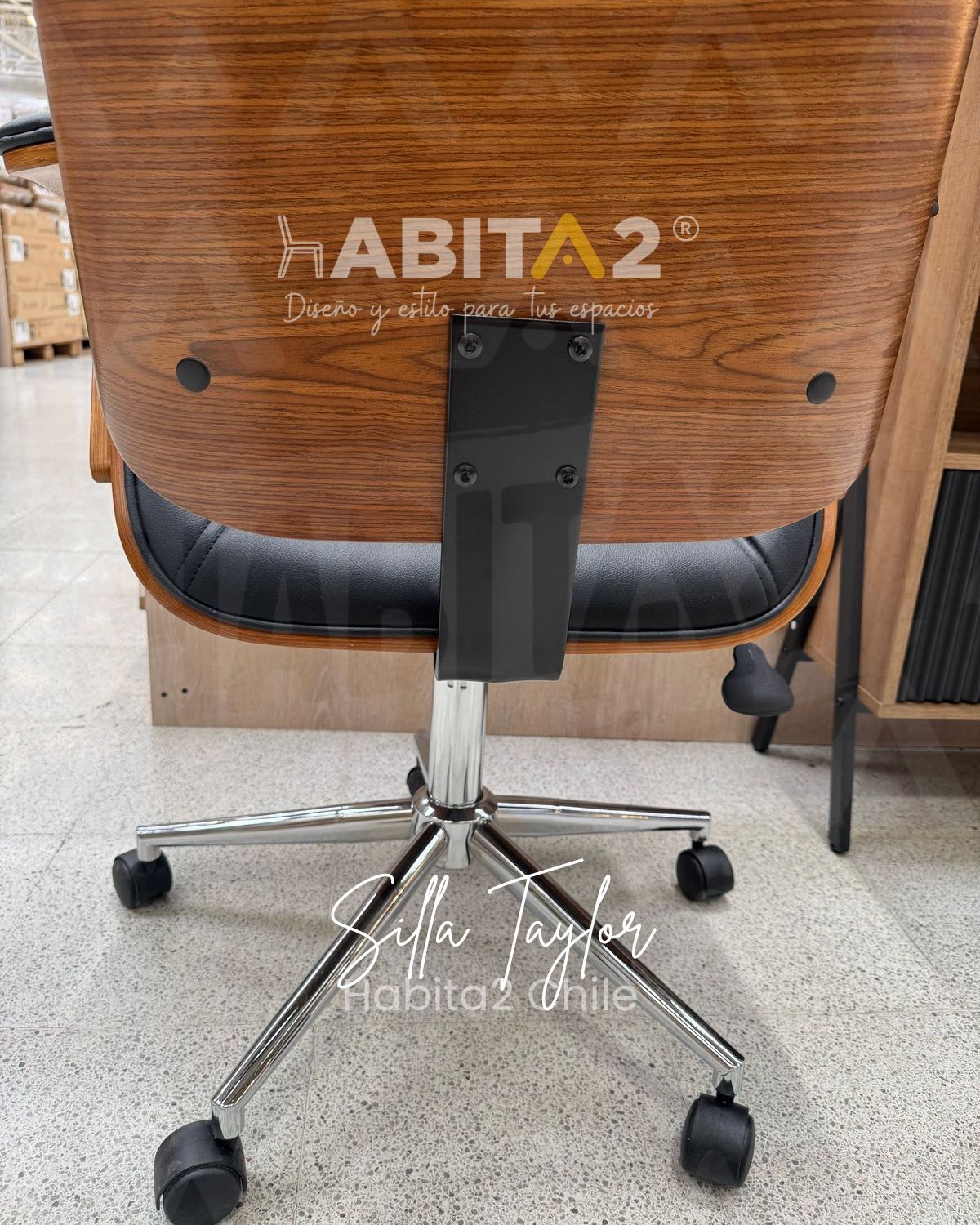 SILLA DE ESCRITORIO ERGONOMICA GIRATORIA TAYLOR NEGRO CON APOYABRAZOS MADERA Y RESPALDO CABEZA - 3