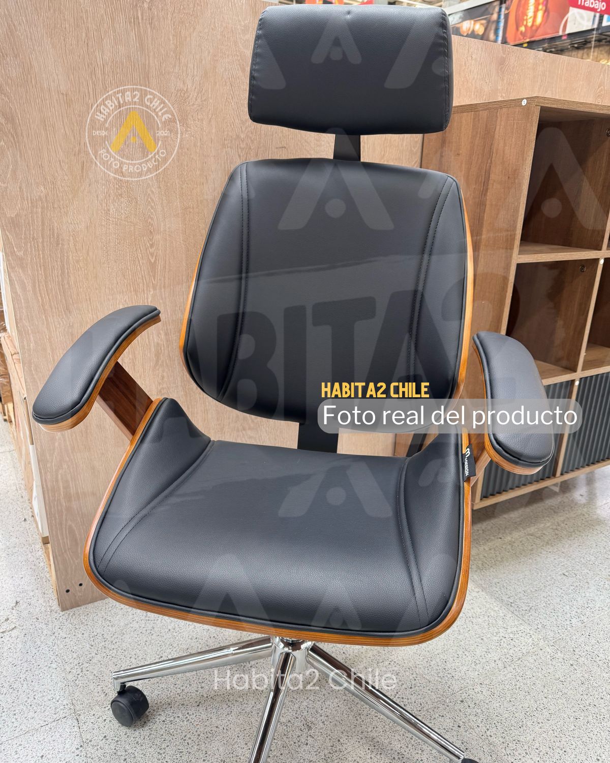 SILLA DE ESCRITORIO ERGONOMICA GIRATORIA TAYLOR NEGRO CON APOYABRAZOS MADERA Y RESPALDO CABEZA - 5