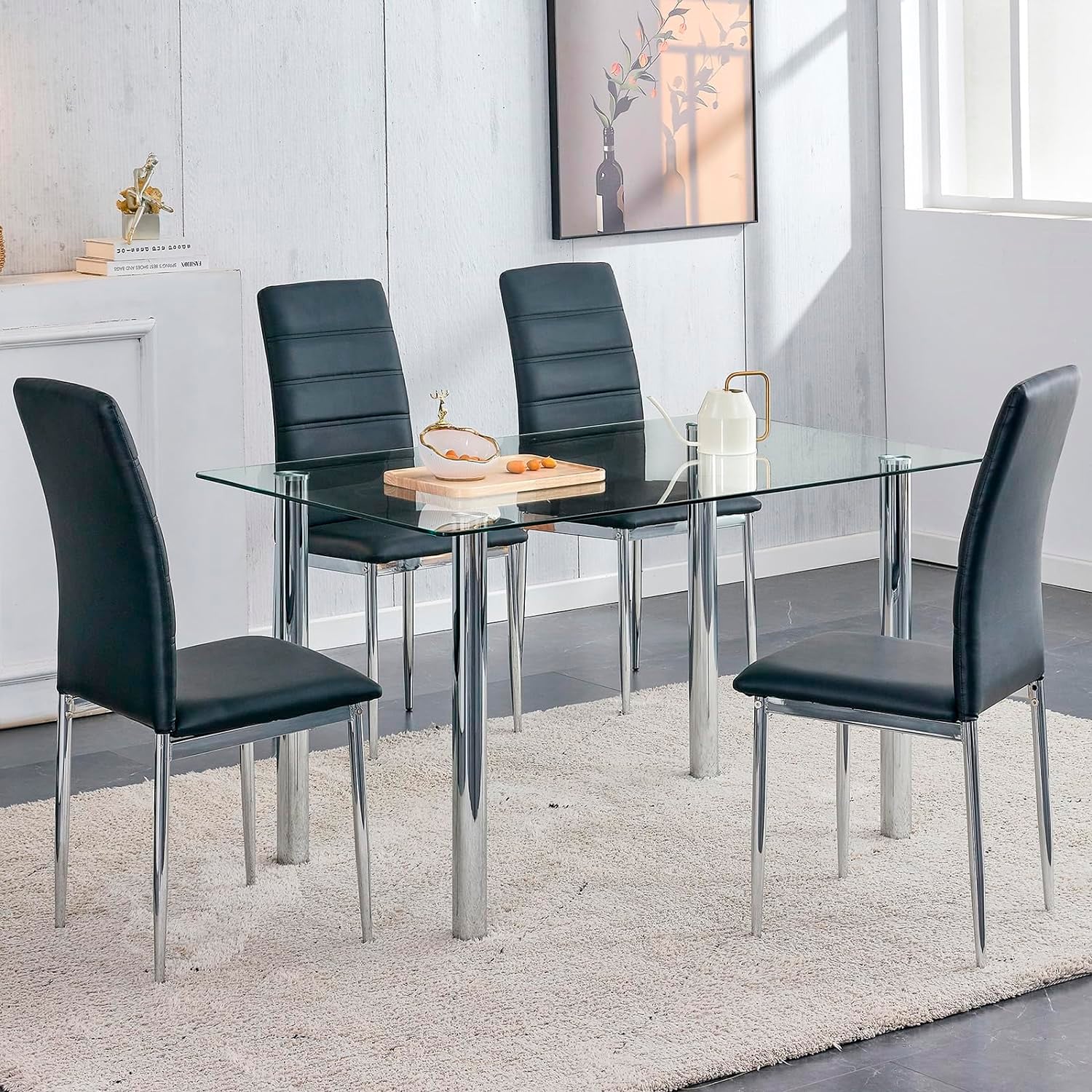 PACK 4 SILLAS DE COMEDOR ASIENTO ACOLCHADO RESPALDO ALTO DINING - NEGRO - 2