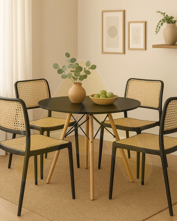 JUEGO DE COMEDOR SILLA URBAN MESA 100CM NEGRO DISEÑO EAMES NEGRO - 4 SILLAS NEGRO - 2