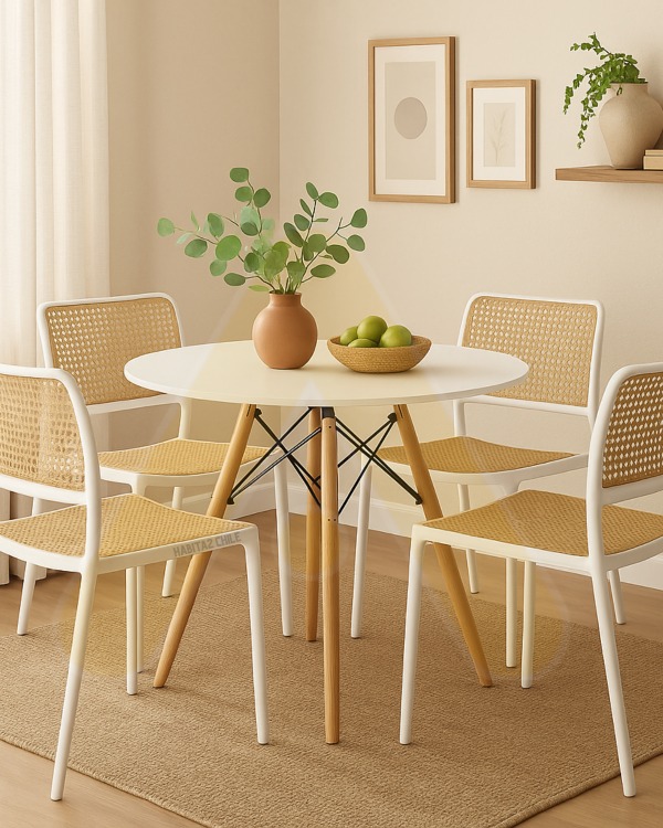 JUEGO DE COMEDOR MESA EAMES 80CM BLANCO - 4 SILLAS URBAN BLANCA - 2