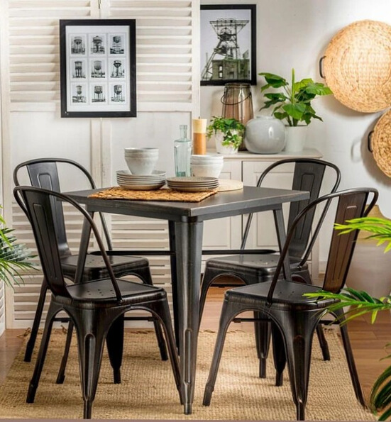 COMEDOR TOLIX ACERO RESISTENTE 80X80 NEGRO - 4 SILLAS NEGRAS - 2