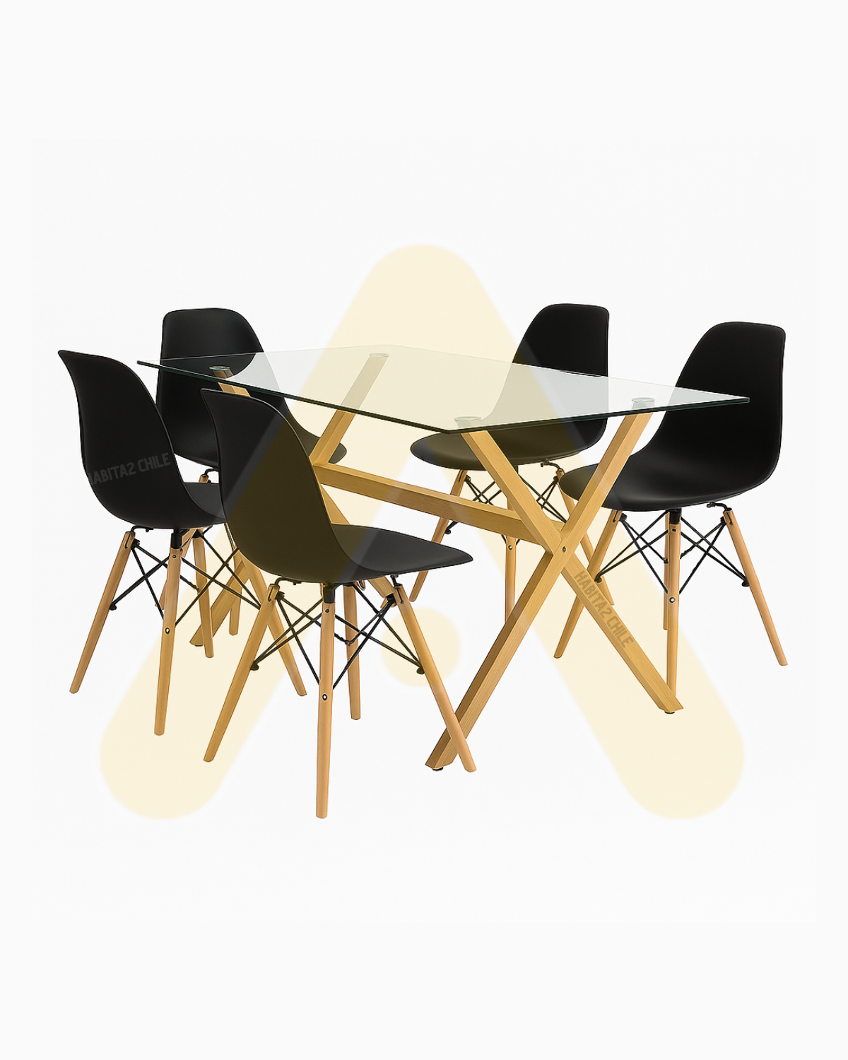 SET DE COMEDOR 6 PUESTOS MESA X 140CM SIMIL MADERA SILLA EAMES - NEGRO - 1