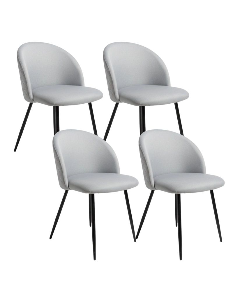 PACK 4 SILLAS DE COMEDOR NORDIC TAPIZ LINO DISEÑO DIAMANTE BASE NEGRA METALICA ELEGANTE - GRIS - 1