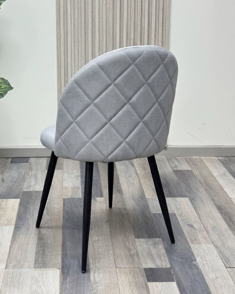 PACK 4 SILLAS DE COMEDOR NORDIC TAPIZ LINO DISEÑO DIAMANTE BASE NEGRA METALICA ELEGANTE - GRIS - 3