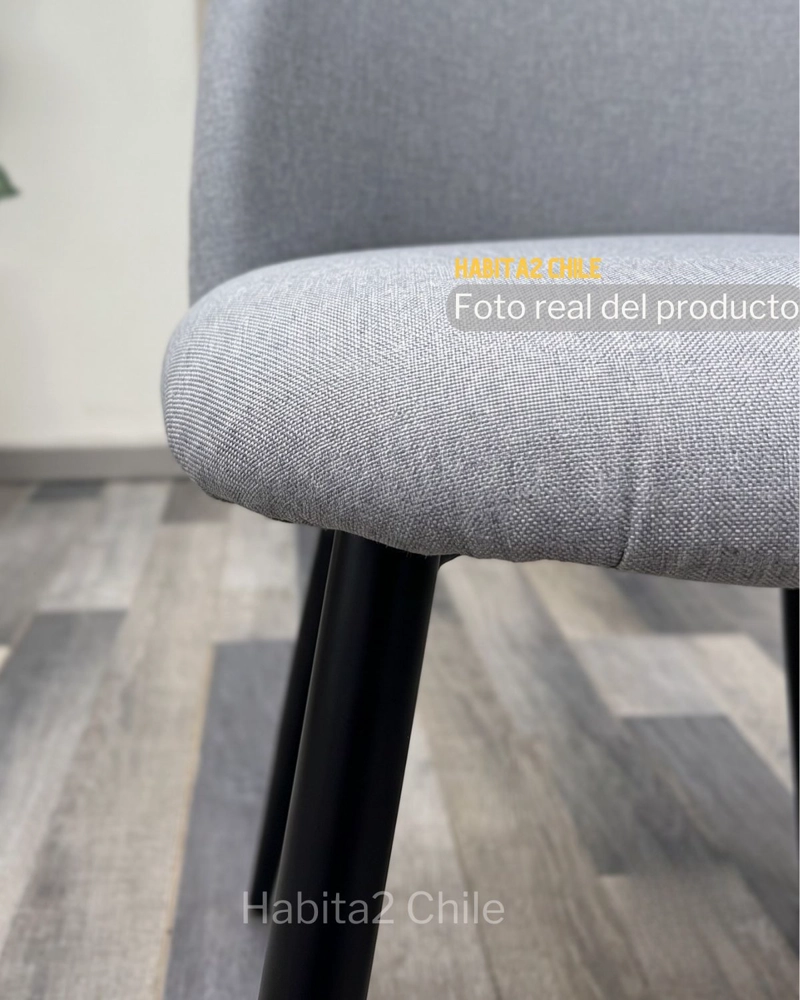 PACK 4 SILLAS DE COMEDOR NORDIC TAPIZ LINO DISEÑO DIAMANTE BASE NEGRA METALICA ELEGANTE - GRIS - 4