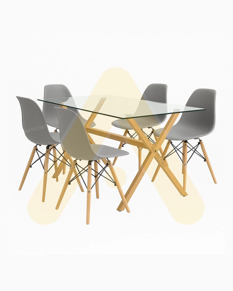 SET DE COMEDOR 6 PUESTOS MESA X 140CM SIMIL MADERA SILLA EAMES - GRIS - 1