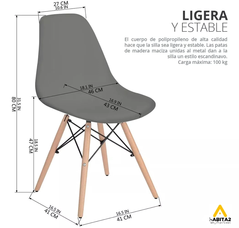 SET DE COMEDOR 6 PUESTOS MESA X 140CM SIMIL MADERA SILLA EAMES - GRIS - 5