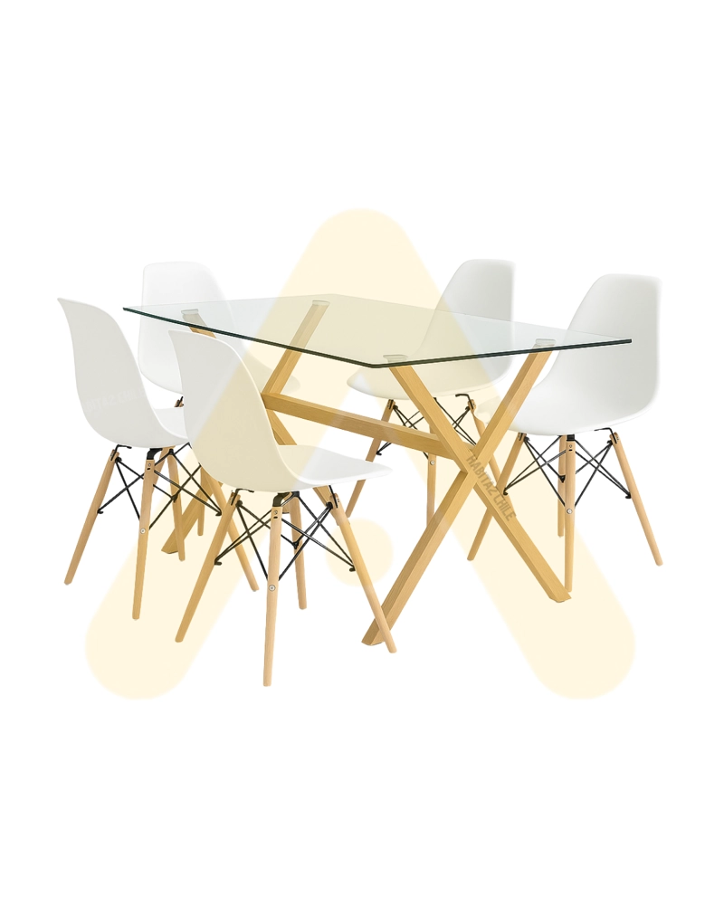 SET DE COMEDOR 6 PUESTOS MESA X 140CM SIMIL MADERA SILLA EAMES - BLANCO - 1