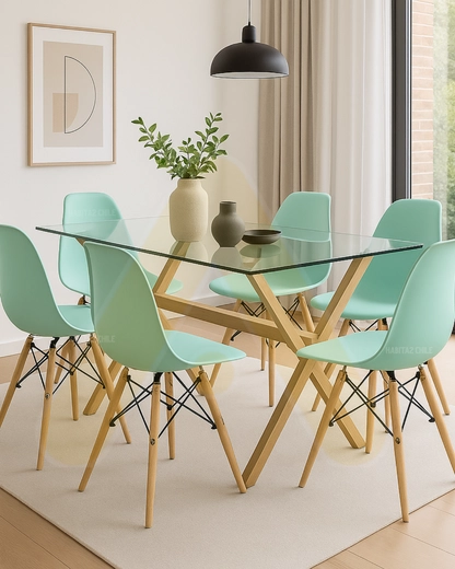 SET DE COMEDOR 6 PUESTOS MESA X 140CM SIMIL MADERA SILLA EAMES - MENTA - 2