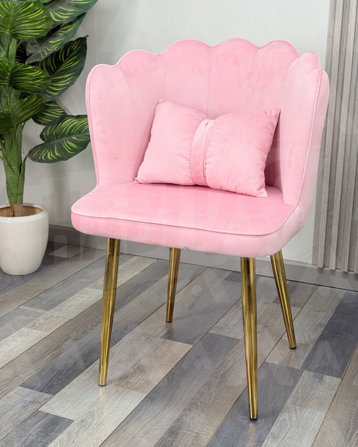SILLA SITIAL FANCY DE TOCADOR FELPA CON RESPALDO CORONA PARA DORMITORIO - ROSADA - 1