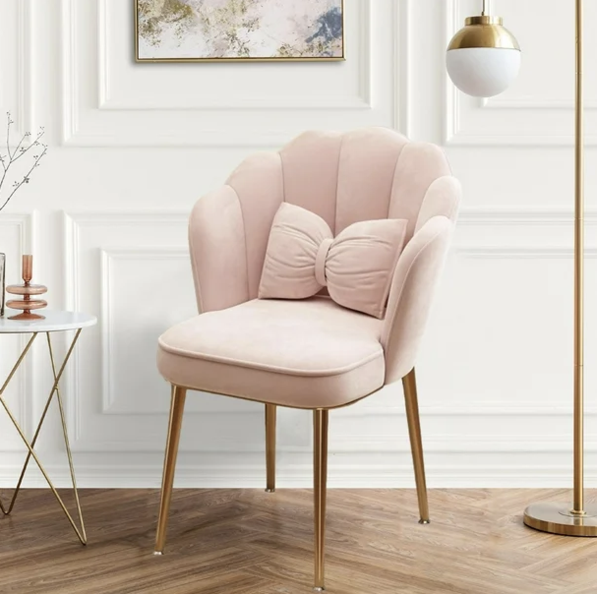 SILLA SITIAL FANCY DE TOCADOR FELPA CON RESPALDO CORONA PARA DORMITORIO - ROSADA - 5