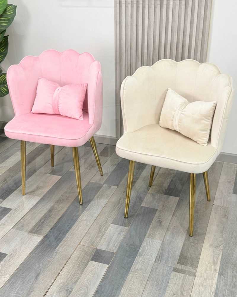 PACK 2 SILLAS SITIAL FANCY CON RESPALDO PETALO FELPA PARA SALON TOCADOR SILLA CORONA - ROSADO - 3