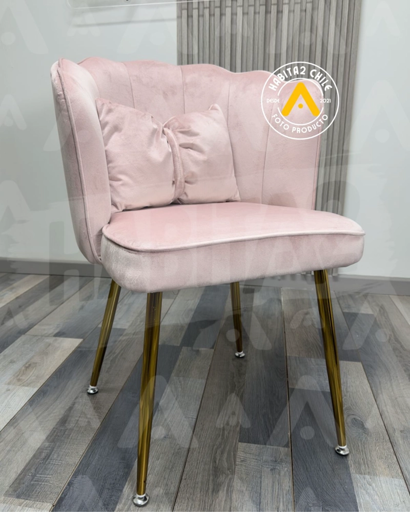 PACK 2 SILLAS SITIAL FANCY CON RESPALDO PETALO FELPA PARA SALON TOCADOR SILLA CORONA - ROSADO - 5