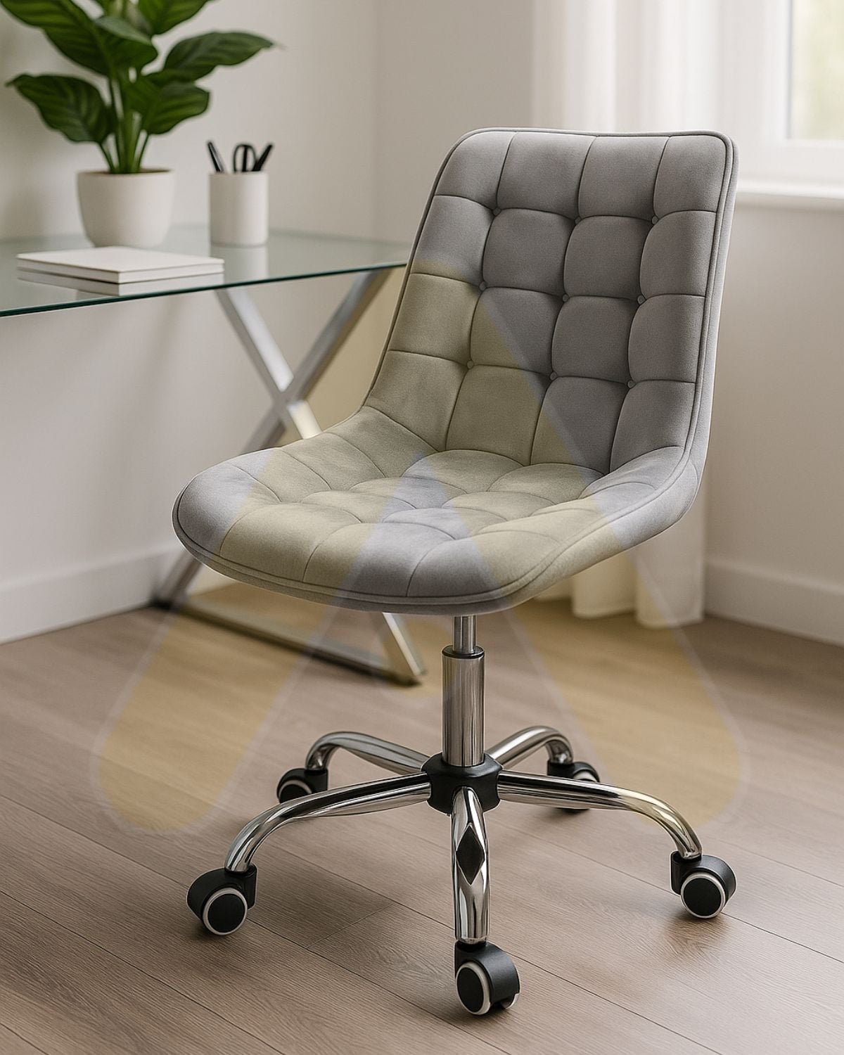 SILLA DE ESCRITORIO ERGONÓMICA TAPIZADA EN TERCIOPELO PREMIUM MODELO OFICINA ROMA - GRIS - 1
