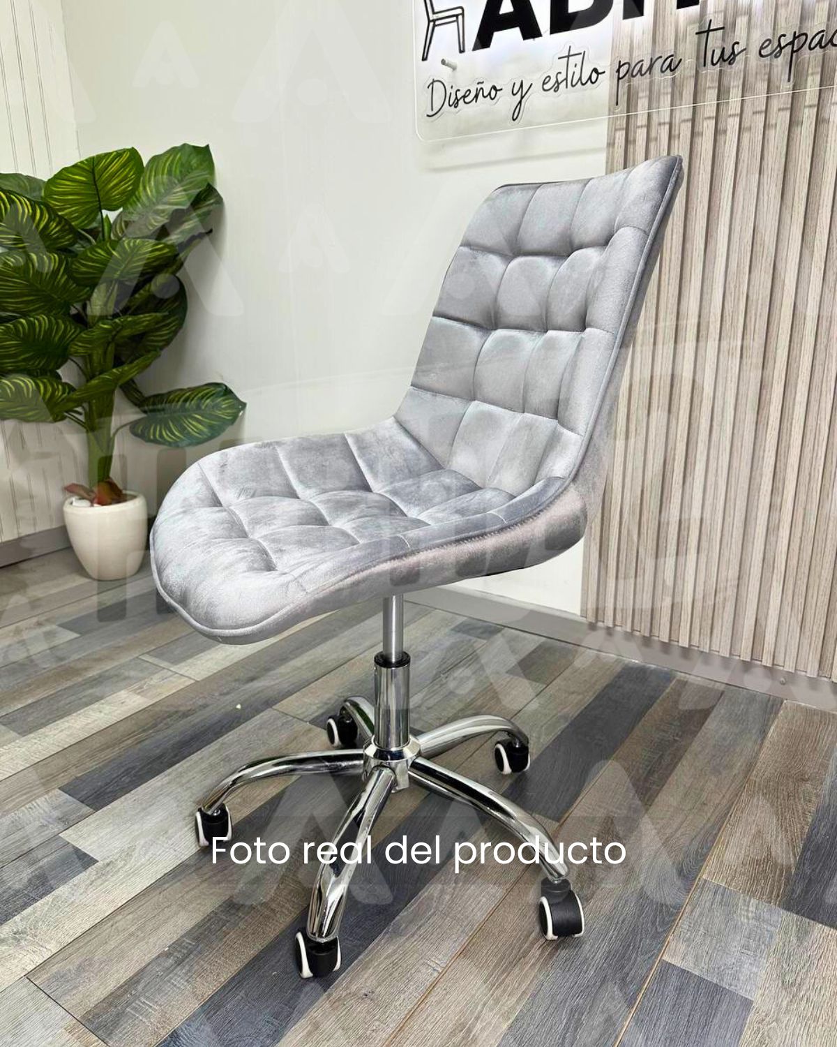 SILLA DE ESCRITORIO ERGONÓMICA TAPIZADA EN TERCIOPELO PREMIUM MODELO OFICINA ROMA - GRIS - 2