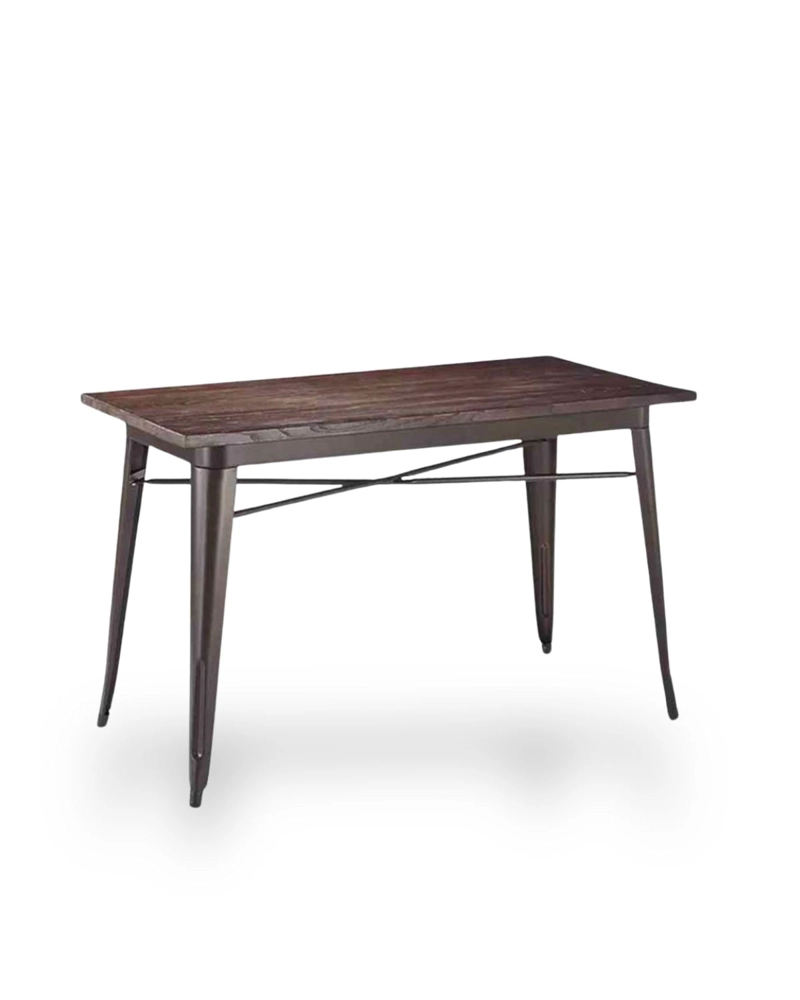 MESA TOLIX CUBIERTA DE MADERA EXTERIOR RECTANGULAR 140CM PATAS METALICAS RESISTENTES - 1