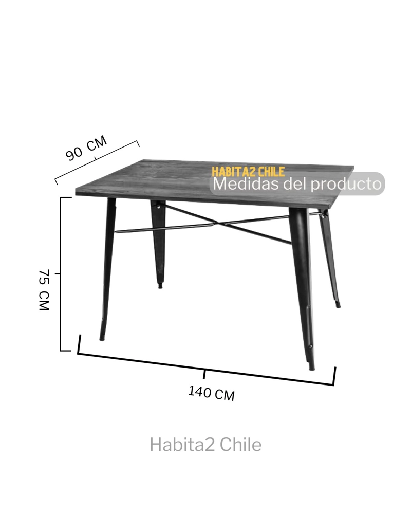 MESA TOLIX CUBIERTA DE MADERA EXTERIOR RECTANGULAR 140CM PATAS METALICAS RESISTENTES - 2
